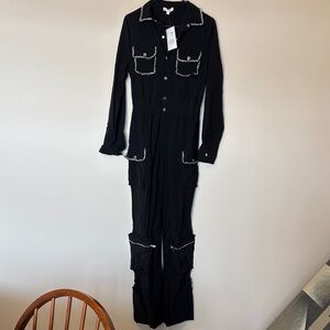 Hot & Delicious Black Jumpsuit with Silver chain Accents